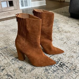 Forever 21 Camel Faux Suede Heeled Booties